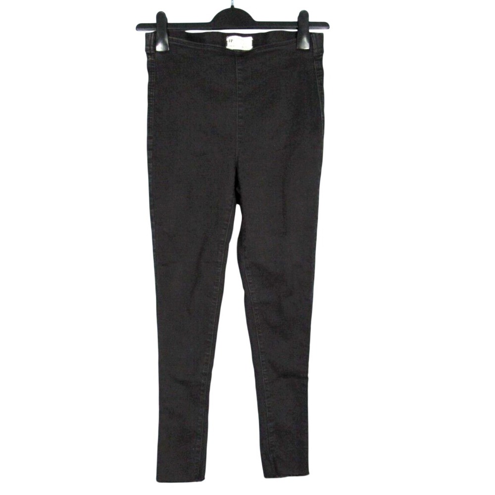 FREE PEOPLE Easy Goes It BLACK Stretch Denim CUT HEM Pull-On Jeans JEGGINGS 29